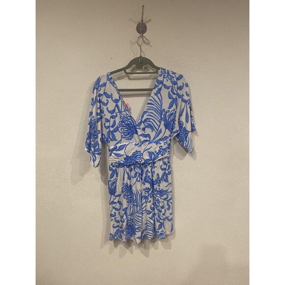 Lilly Pulitzer Parigi Romper Glisten in the Sun Womens Medium Blue Short Sleeve - Picture 5 of 5
